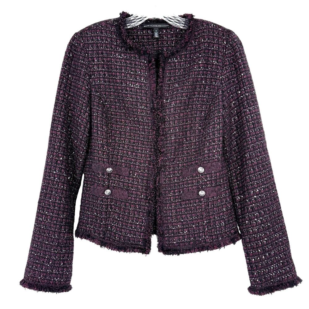 Black Purple Beaded Fringe Blazer Sz 6 Whimsi Witchy Fitted Casual Fall Casual